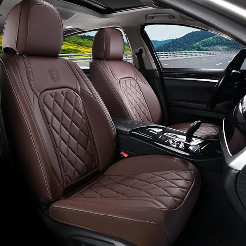 Image of Coverado Front Seat Covers, Car Seat Covers Front Seats, Luxury Faux Leather Seat Covers for Cars, Car Seat Protector Waterproof, Automotive Driver Seat Cover Universal Fit for Most Cars, Brown