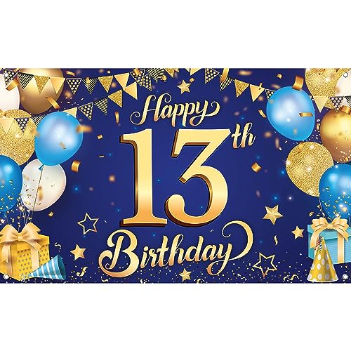 KatchOn Blue Happy 13th Birthday Banner 72x44 Inch