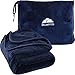 BlueHills Premium Soft Long Travel Blanket Pillow for Tall Airplane Flight Blanket Throw in Soft Bag case with Hand Luggage Belt & Backpack Clip Compact Pack Large Blanket Navy Blue T051