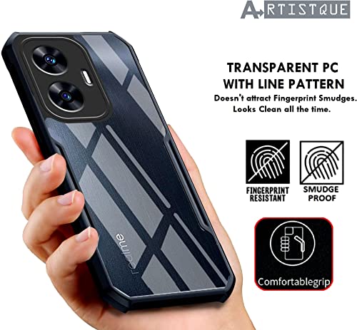 Image of A rtistque Clear Hard Transparent Acrylic Armor Anti-Drop Shockproof TPU Edge Back Cover Case for Realme Narzo N55 / Realme C55 - Black