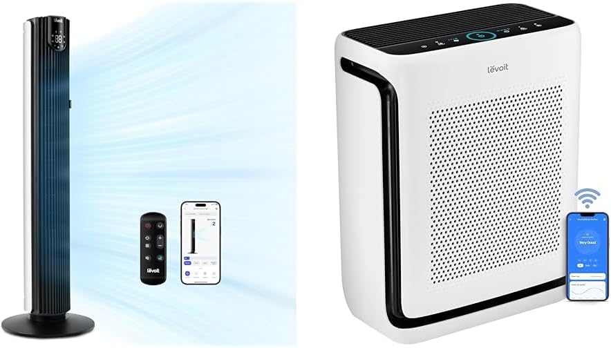 LEVOIT 42'' Smart Oscillating Tower Fan Bundle with Air Purifier for Large Rooms Up to 1800 sq ft, Compatible with Alexa