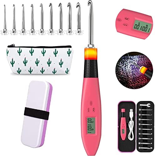 Counting Crochet Hook Set Digital with Flashlight – OMEW Ergonomic Crochet Hook Lightweight Tracking Rows and Stitches Knitting & Crochet Supplies Kit for Beginner with 9 Interchangeable Crochet Hooks