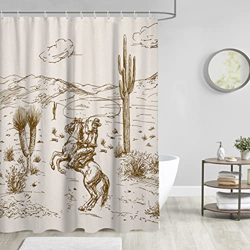 Aatter Western Cowboy Shower Curtain Aztec Cactus Desert Southwest Southwestern Wild West Mens West Earthy Country Theme American Mountain Vintage Retro Home Bathroom Decor Bathtub Set, 60X72, Umber #TOP1