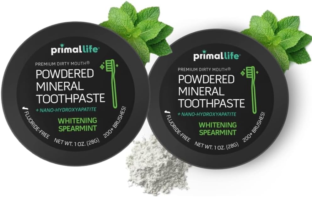 Pacote com 2 Primal: Life Organics! - Dirty Mouth Toothpowder, Pó de Dente com Carvão Ativado e Óleos Essenciais, Argila Kaolin & Bentonite, Orgânico, Clareamento com Menta