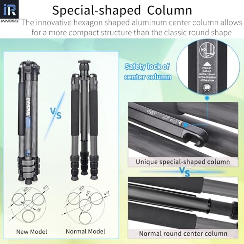 Image of INNOREL P254CF 63 inch Carbon Fiber Travel Tripod,Professional Compact Camera Tripod Stand for Digital DSLR Travel with Low Gravity Center Ball Head Special-Shaped Center Column Max Load 26.5 lbs /12 kg