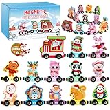 Christmas Train Set for Toddlers, Magnetic Wooden Animals Train Set Sensory Toys for Kids Number Learning Activities, Montessori Animals and Color Learning Toys for Holiday Xmas Gifts