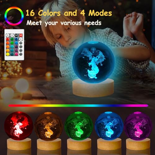 Dragon Lamp, 3.15in 16 Colors Crystal Ball Night Light with Wooden Base and Remote Control, Birthday Gift and Dragon Gifts for Women Men Kids (Dragon) - Image 3