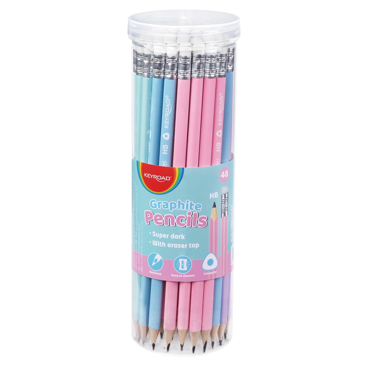 Keyroad Wooden Pencil with Eraser HB Triangular Pencils Pastel 48 Pieces Wooden Pen in Tube School Supplies