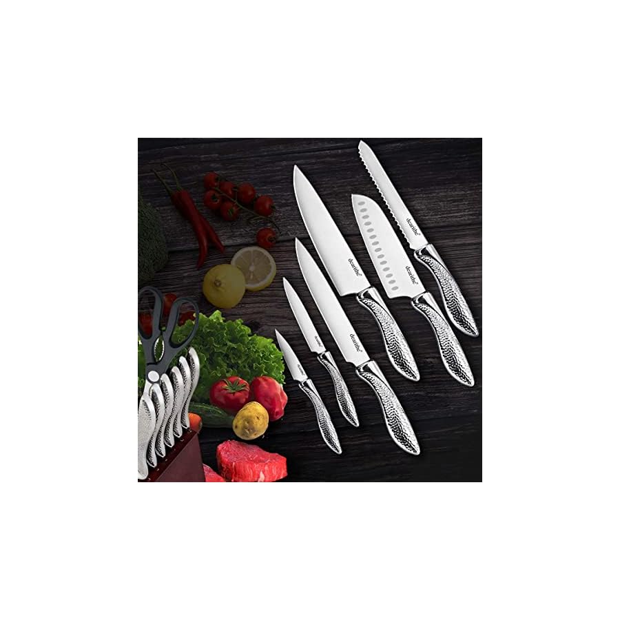 Kitchen Knife Set, dearithe 14 Piece High Carbon Stainless Steel Knife Block Set with Built-in Sharpener, Professional Chef Knife Set, Knife Sets for Kitchen with Block