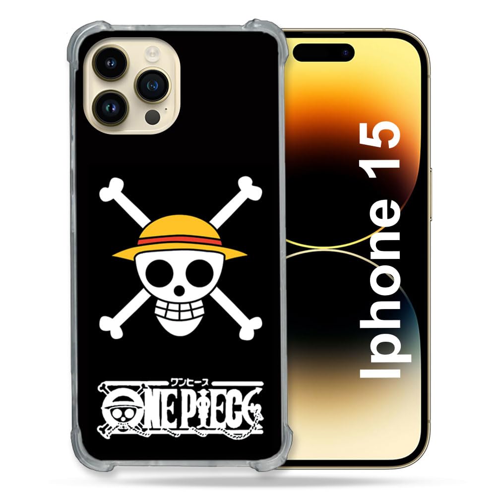 Cokitec Reinforced Case for iPhone 15 (6.1) Manga One Piece Skull Design