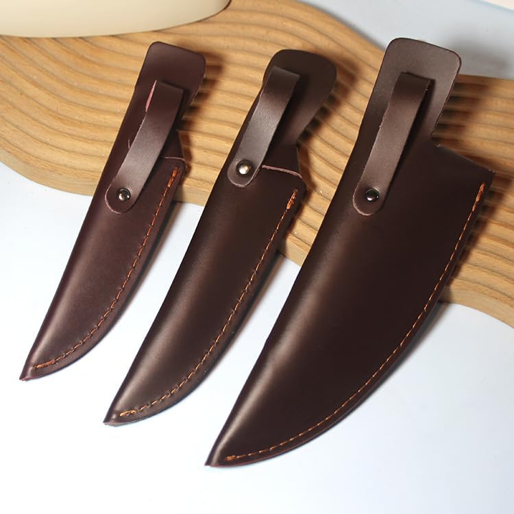 1PC Leather Knife Sheath, Cowhide Protective Scabbard with Belt Loop and Snap Closure Fits for Kitchen, Home, Outdoor(Medium)