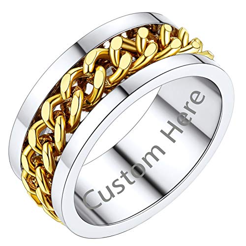 PROSTEEL Damen personalisierter Hip Hop 18k vergoldeter Spinner Kette Ring Größe 52 zweifarbig Band Biker Ring für Frauen Männer Partnerring Verlobungsring Accessoire für Hochzeit