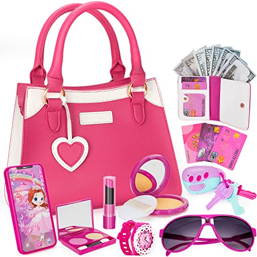 Officygnet Play Purse for Little Girls, Princess Pretend Play Girls Toys for 3 4 5 6 7 8 Year Old, Toddler Purse with Accessories, Kids Toy Purse Birthday Gifts for Girls Ages 3-5 4-5 6-8