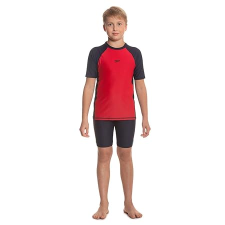 Speedo Short Sleeve Sun Top for Boys (Color: Fed Red/True Navy)