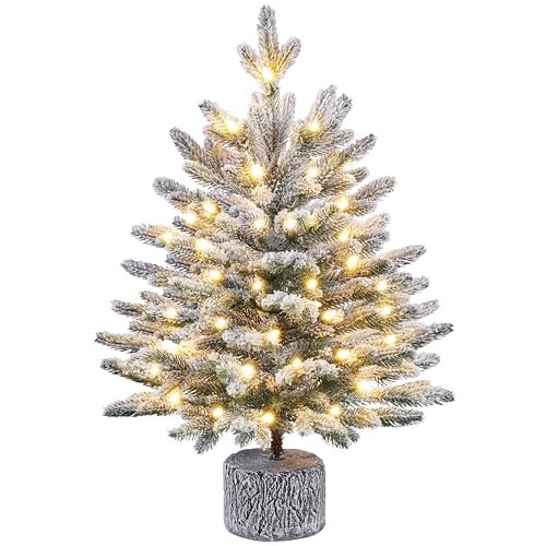 Yaheetech 61 cm Mini Künstlicher Weihnachtsbaum mit Schnee, Eingetopfter Tannenbaum mit 35 LEDs in Warmweiß und 262 Spitzen, Schneebedeckter Beflockter Kleiner Christbaum Yaheetech 61 cm Mini Künstlicher Weihnachtsbaum mit Schnee, Eingetopfter Tannenbaum mit 35 LEDs in Warmweiß und 262 Spitzen, Schneebedeckter Beflockter Kleiner Christbaum