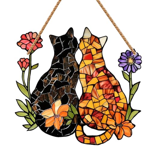 Katze Deko Sonnenfänger Acryl mit Zwei Katzenmotiv, Farbiger...