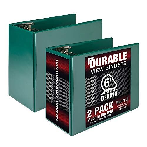 Samsill Durable 6 Inch Binder Green D Ring Binder, Customizable Clear View Binder, Bulk Binder 2 Pack, Green (MP26424)