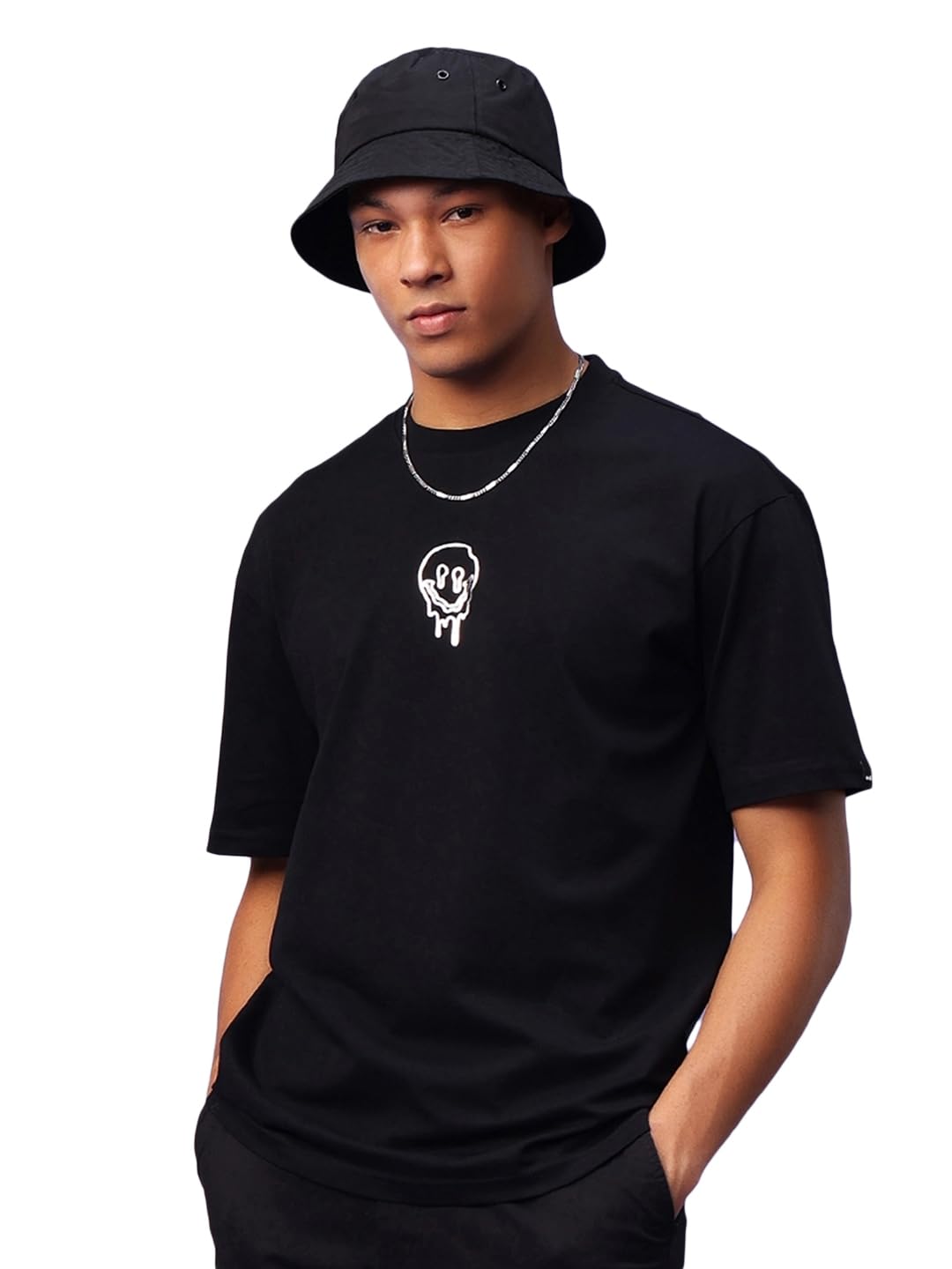 BewakoofMen's Rave Generation Graphic Printed 100% Cotton T-Shirt - Oversized Fit, Round Neck, Half Sleeves_597957_Black_L