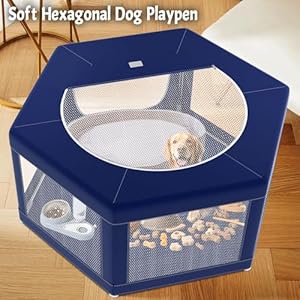 Hexagonal dog playpen 45inch soft puppy playpen with 600d oxford fabric stable structure with thickend stainless steel tubes 256 inch height pet playpen for small and medium dogs animals  urban country home decor