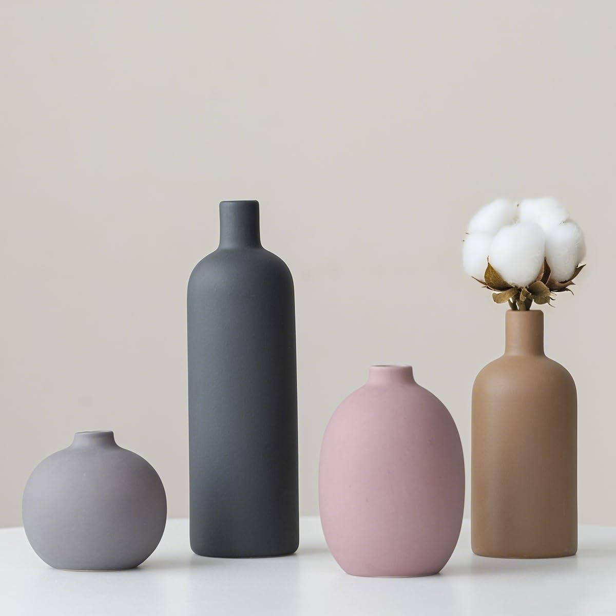 Set di 4 vasi moderni, in ceramica, colori Morandi, decorazione minimalista da tavolo, stile nordico, neutro, boho scandinavo, set da 4 pezzi, colore nero