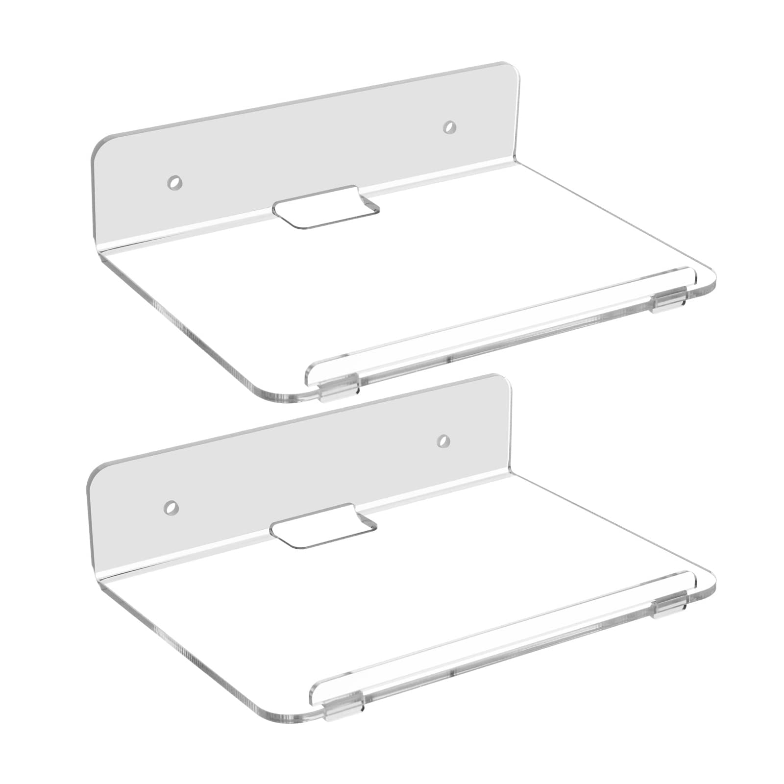Excefore Clear Acrylic Floating Wall Ledge Shelf, 2pcs Wall Mounted Adhesive Wall Display Shelf Stand, Invisible Hanging Shelves for Wall Storage, Bathroom Storage Shelves, 8 X 6 Inch