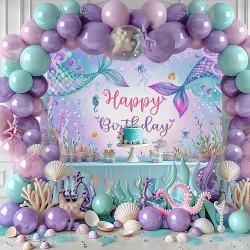 Fondo para fiesta cumpleaños sirena 120x82 pulg miniatura 3