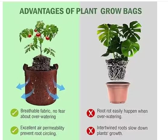 Image of OON 450 GSM Eco Friendly Geo Fabric Plant Grow Bag Suitable for Terrace and Flowers Vegetable Gardening (5, Maroon, 15X15 inch)