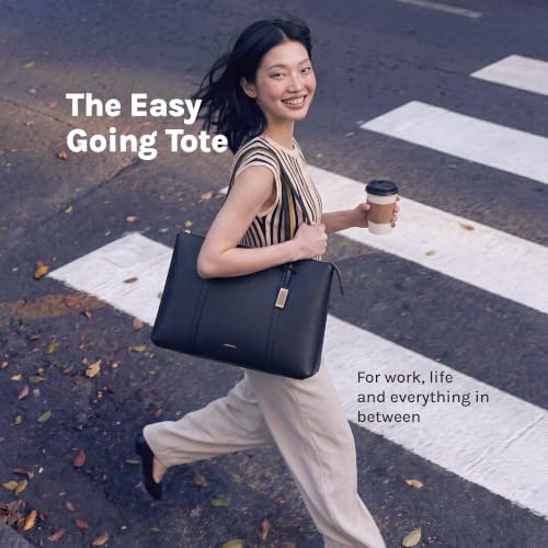 Image of MOKOBARA The Easy Going Tote Bag for Women | Premium Vegan Leather Office Handbag & Laptop Tote | Fits 14 Inch Laptop | Water Resistant Shoulder Bag with Zip Closure