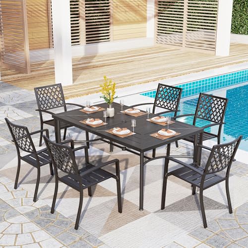 Image of PHI VILLA 7 Pcs Outdoor Dining Set,Rectangular Metal Table& Stackable Chairs