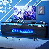 MXV 90' Fireplace TV Stand, Modern Entertainment Center & 50 Inch Electric Fireplace, Remote Control, LED Light, Fire Place Tv Stand for Living Room for TVs up to 100', Black + Black