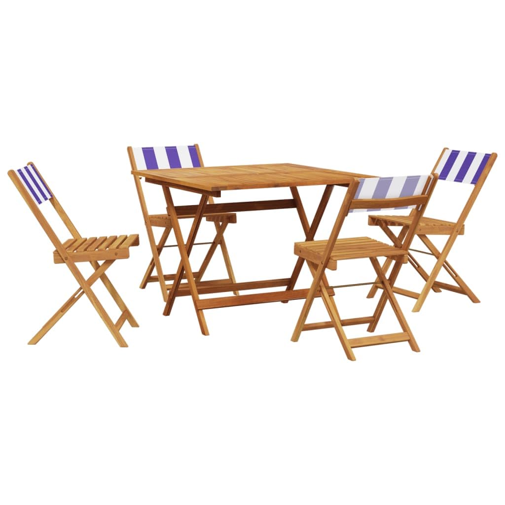 Set Pranzo Giardino 5 Pezzi Legno Acacia Tavolo e Sedie Pieghevoli | Set pieghevole salvaspazio in legno massello con foro per ombrellone, ideale per momenti di relax in terrazzo o patio.