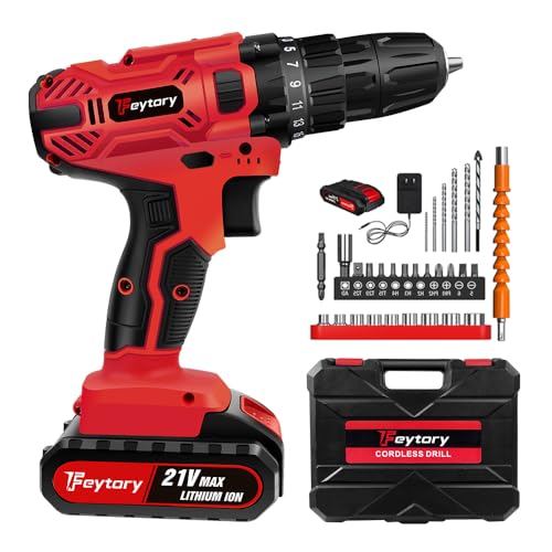 Power Drill Set 21V Cordless Electric Drill Driver Screwdriver Set with 3/8'' Keyless Chuck 25+1 Torque Setting, 29pcs Drill Accessories for Drilling and Tightening/Loosening Screws - 1 Battery