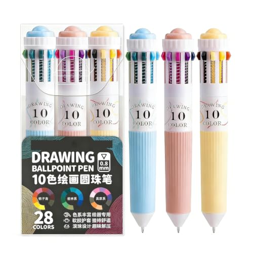 Nurila 3 Pack 0.8mm Mehrfarbiger Kugelschreiber Kugelschreiber Hochwertig 10 in 1 Besondere Stifte Für Kinder Einziehbar Mehrfarbig 28 Farben Multicolor Pen Für Schüler Büro Kinder Geschenk