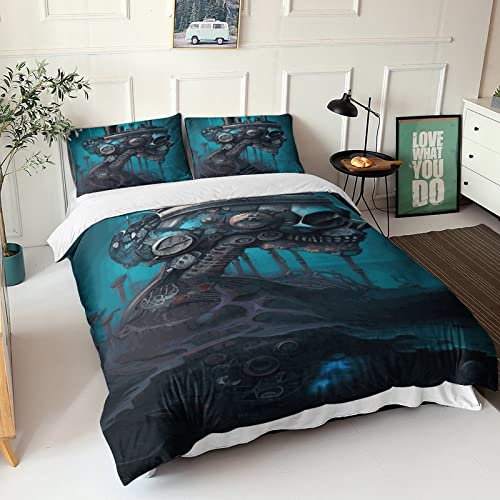 LOOACG Schädel Bed Linen Mikrofaser 3-Piece Pillowcase Zip Renforce Bed Linen Set Hypoallergener Bettbezug Skelett Knochen Duvet Cover 3-Piece Set Kids Teens Adults All-Season Double（200x200cm）