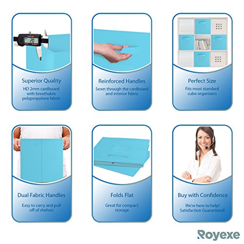 11 Inch Storage Cubes (Set Of 8) Storage Baskets | Features Dual Handles & 10 Label Window Cards | Cube Storage Bins | Foldable Fabric Closet Shelf Organizer | Drawer Organizers And Storage (Blue) #TOP3
