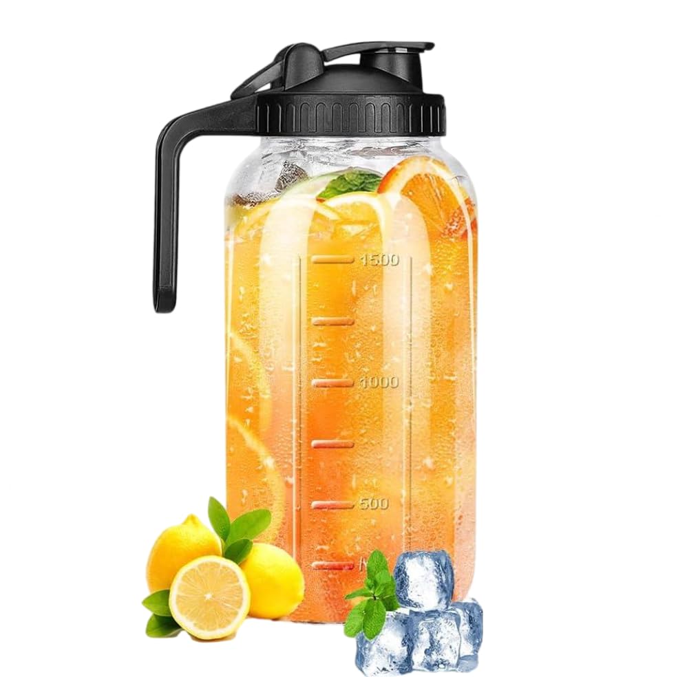 La Mejor Recopilación de Jarras para agua comprados en linea. 43 1 Pieza Jarra de Vidrio de 1.9 Litros/64oz, Jarra de Agua Modernas con Tapa y Asa, Jarra de Cristal Grande y Resistente para Té, Jugos y Bebidas, con Cepillo de Limpieza y Varilla...
