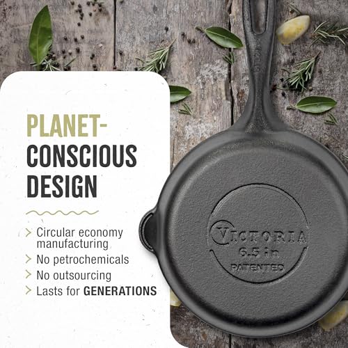 Image of Victoria Cast Iron Skillet, Pre-Seasoned Cast-Iron Frying Pan with Long Handle, Made in Colombia, 6.5 Inch (Pack of 6)