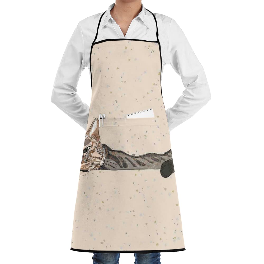Lazy Sleepy Cat Chef Birthday Apron for Women Men Mom Dad Wife Kitchen Aprons Cook Bib for Cooking Baking Grilling BBQ with Pockets