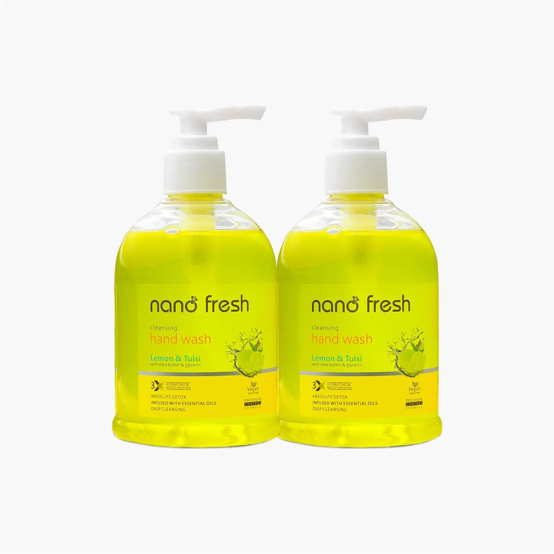 Nano Fresh Lemon and Tulsi Cleansing Hand Wash | Blended with Shea Butter and Glycerine | Kills 99.9% Harmful Germs | Antibacterial Formula | 3X Hydrating and Moisturizing (Pack of 2)-image-49