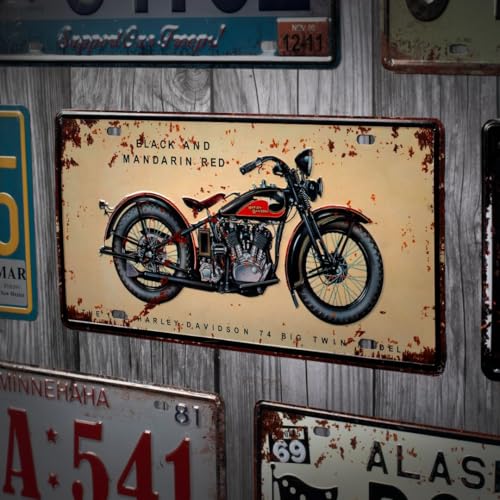Image of Eazywagon inchBlack and mandarin Red Motorbike inch Vintage Retro Metal Signs - License Wall Plate, Car Tag - Ideal for Cafe, Restaurant, Shop, Home, Hotel, Club, Office, Living Area - Design Plaque