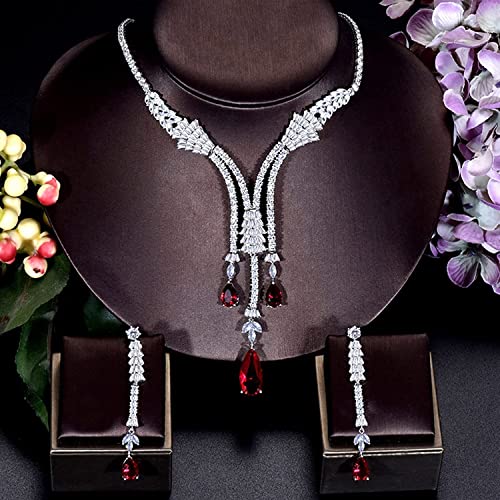 Pendientes y collar de novia con circonita roja para lucir radiante en tu gran boda
