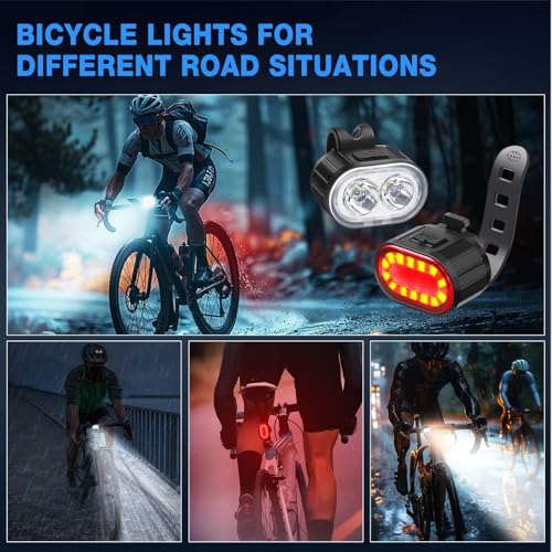 Blendura Światła rowerowe LED, 4 + 6 trybów światła rowerowego z przodu i z tyłu, IPX4, światło rowerowe USB z możliwością ładowania, nadaje się do różnych rowerów