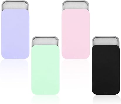 TIESOME 4 PCS Metal Tin Box Containers, 2.36 x1.33 x 0.4 Inch Small Metal Box Mini Rectangular Slide Top Containers Hinged Tin Boxes for Candies Jewelry Crafts Pills Survival Kit4 Colors