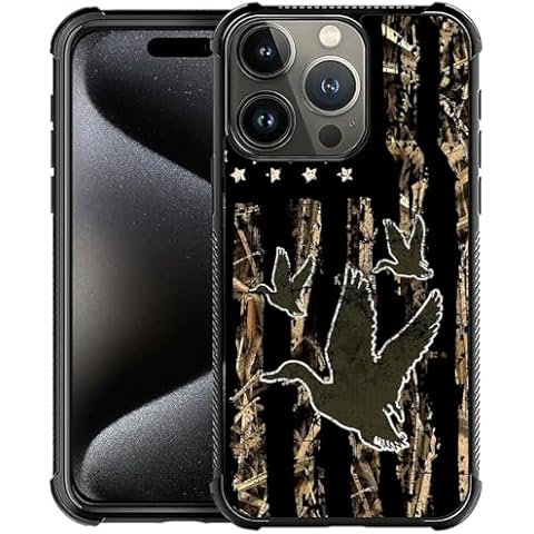 YiXinBB Case Compatible with iPhone 16 Pro Max,H Waterfowl Camouflage USA Flag Duck Hunting Pattern Design Scratch and Shock Resistant Rugged TPU Protective Case for iPhone 16 Pro Max Cover