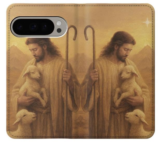 Google Pixel 9 Pro etui portefeuille rabat cuir Merciful Jesus - 3