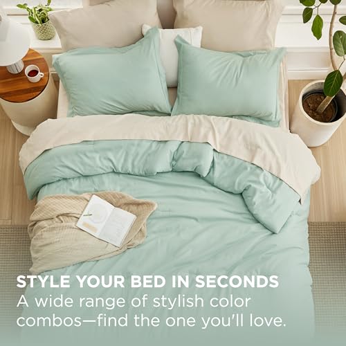 Bedsure Queen Comforter Set - 7 Pieces Sage Green Queen Bedding Set for All Seasons, Boho Contrasting Design Bed in a Bag with Comforter, Sheets, Pillowcases & Shams - Image 6