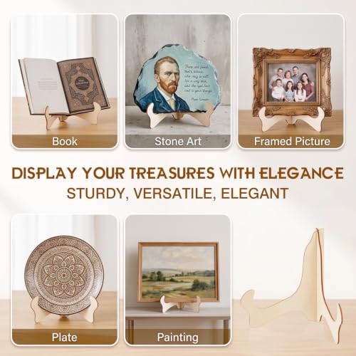Image of RattanView 8 inch 24 Pcs Wooden Plate Stands for Display Picture Holder Stand | Detachable Wooden Easel Plate Display With 3D Interlocking Design, Stable Holder For Photos, Frames, Weddings And Exhibits