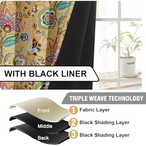 Image of Cloth Fusion Printed 100% Blackout Door Curtains 7 Feet Long Set of 2, Room Darkening Parda with Stainless Steel Grommets for Home Decor (7x4.5 Feet, Yellow Garden)