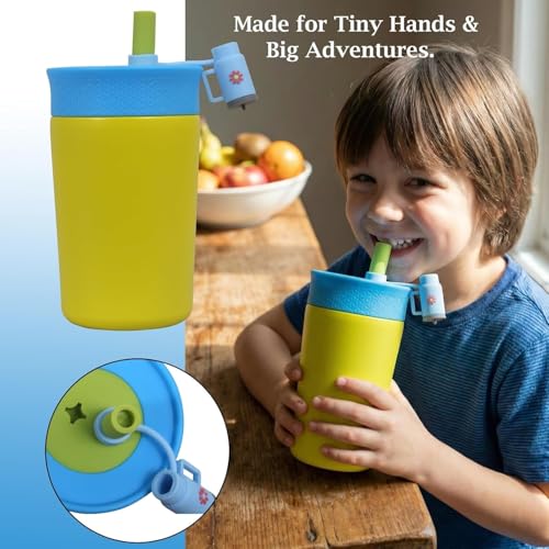 Image of Kids Sipper Bottle for Toddlers with Straw Lid, BPA Free Leak Resistant Training Cup, Easy Grip Design Cute Flower Cap for School Travel (Green, 350 ML)