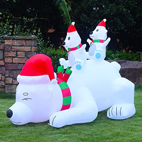 Juegoal Christmas Inflatable Polar Bears, 6 Ft Long Lighted Blow White Bear With Built In Led Lights, Indoor / Outdoor Xmas Holiday Winter Decor, Light Up Lawn Yard Garden Decorations #TOP3
